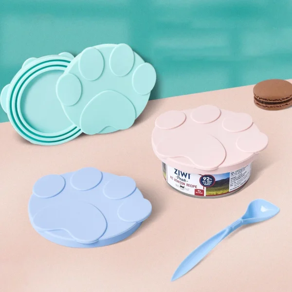 Tapa enlatada de silicona portátil para perros y gatos, cuchara selladora de alimentos 2 en 1