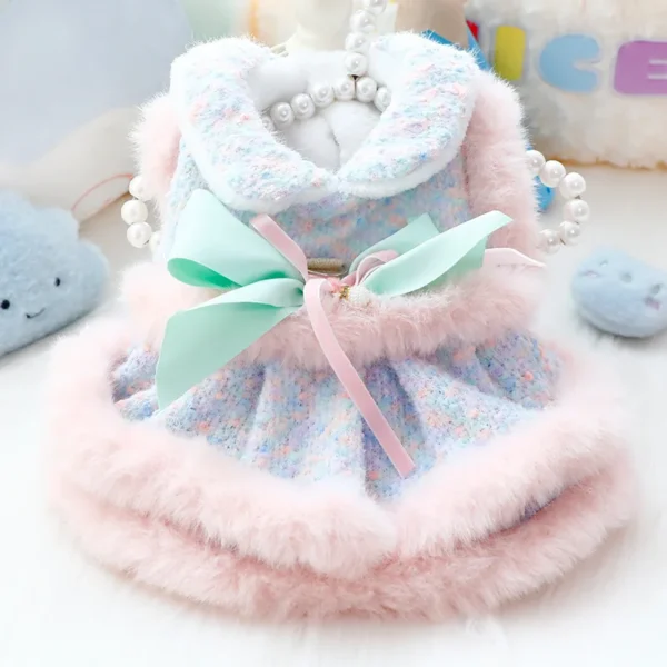 Vestido de piel para perro, vestido grueso de princesa para gato, abrigo de encaje de felpa colorido, tracción para perro pequeño, ropa para cachorros, otoño e invierno - Imagen 2