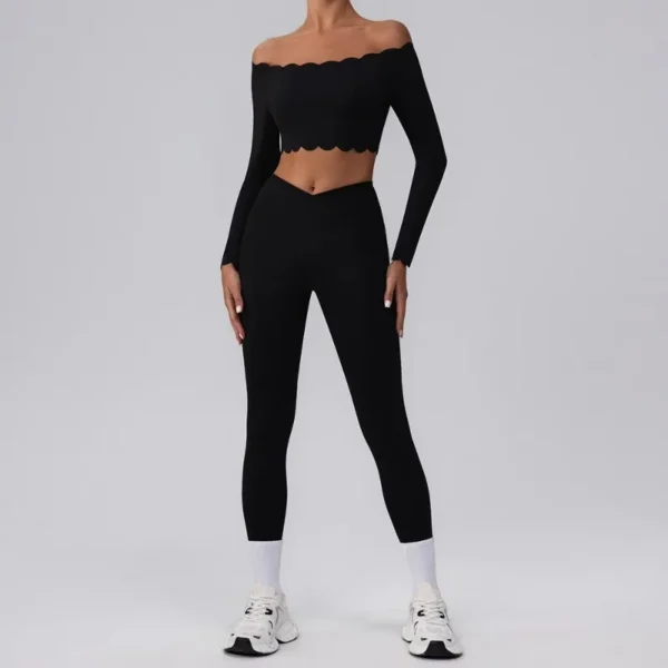 Nuevo conjunto de Yoga de encaje con variante de un solo hombro y hombros a la vista - Imagen 6