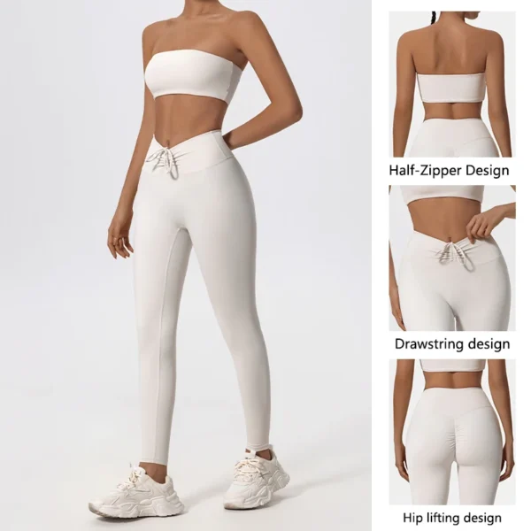 Conjunto Deportivo top strapless + calzas con cordón