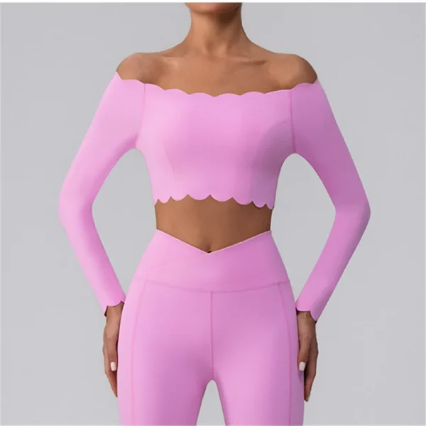 Pad-Conjunto de Yoga con hombros descubiertos y detalles ondulados - Imagen 5