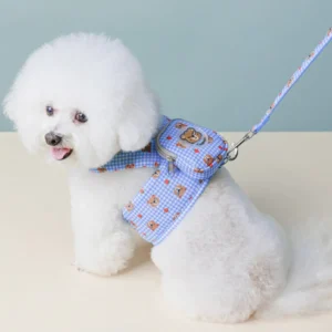 Mochila con correa para el pecho para perro de dibujos animados, mochila ajustable transpirable con oso para mascotas, bolsa para aperitivos para perros con cuerda de tracción