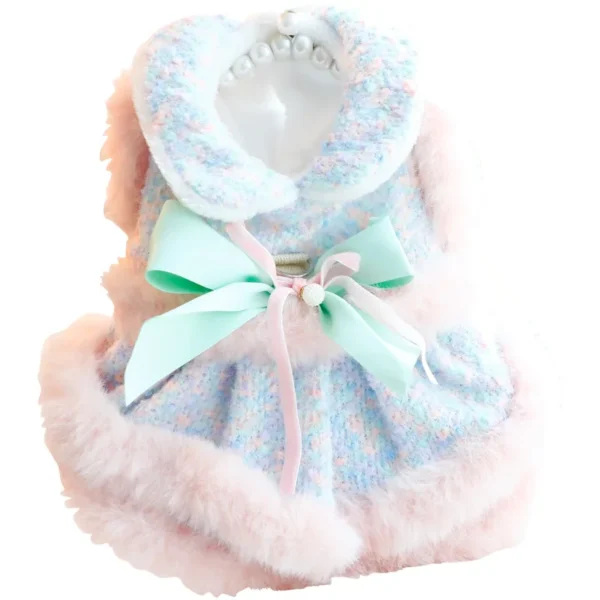 Vestido de piel para perro, vestido grueso de princesa para gato, abrigo de encaje de felpa colorido, tracción para perro pequeño, ropa para cachorros, otoño e invierno - Imagen 5