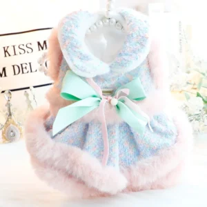 Vestido de piel para perro, vestido grueso de princesa para gato, abrigo de encaje de felpa colorido, tracción para perro pequeño, ropa para cachorros, otoño e invierno