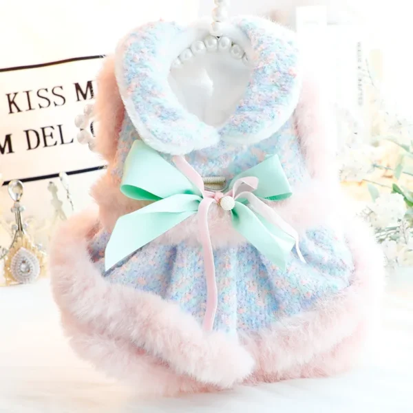 Vestido de piel para perro, vestido grueso de princesa para gato, abrigo de encaje de felpa colorido, tracción para perro pequeño, ropa para cachorros, otoño e invierno