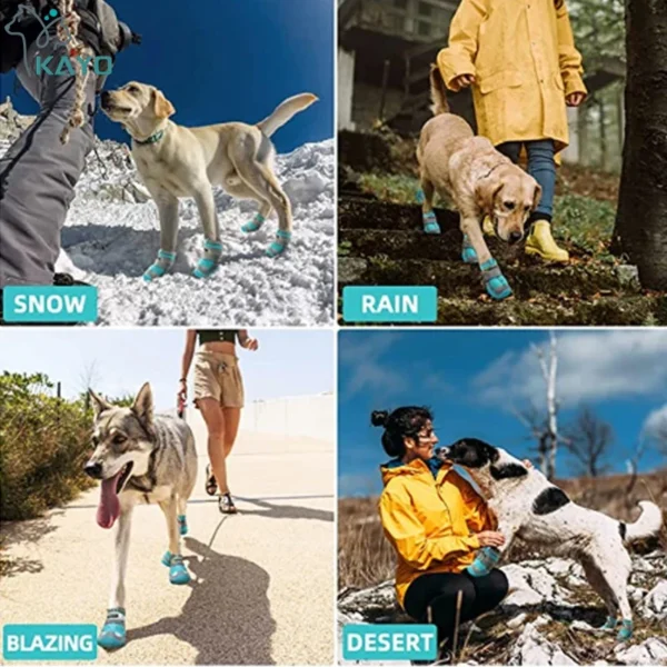4 unids/set de zapatos para perros, botas reflectantes impermeables - Imagen 5
