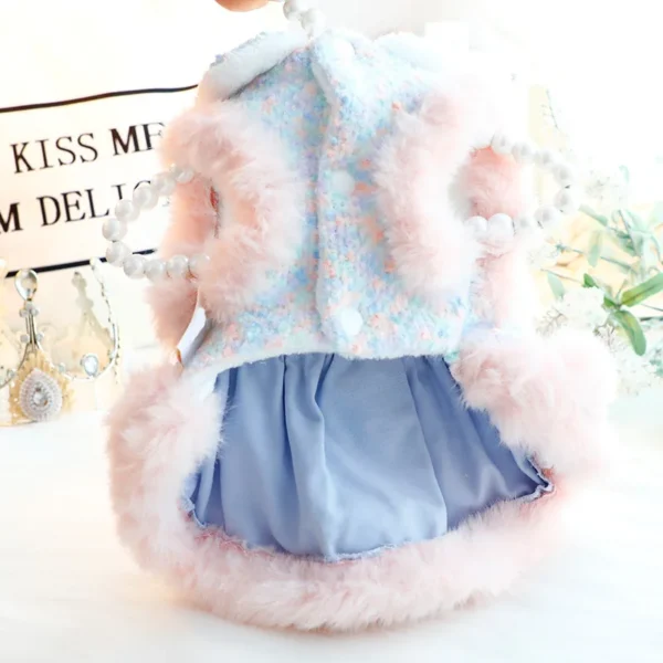 Vestido de piel para perro, vestido grueso de princesa para gato, abrigo de encaje de felpa colorido, tracción para perro pequeño, ropa para cachorros, otoño e invierno - Imagen 3