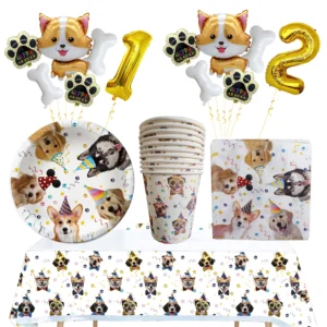 para perros, taza, servilleta, vajilla desechable, conjunto de decoración para fiesta de cumpleaños con temática de cachorro, suministros de pancarta, globo de hueso