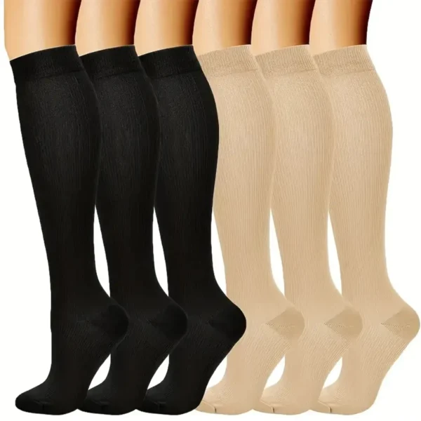 6 pares de calcetines de compresión de color sólido calcetines de compresión de enfermera Color de piel negra - Imagen 3