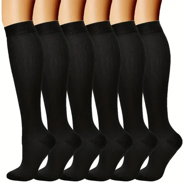 6 pares de calcetines de compresión de color sólido calcetines de compresión de enfermera Color de piel negra